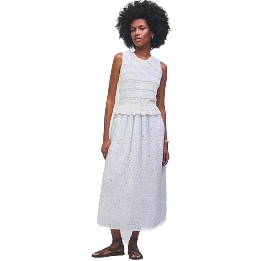 Banjanan Heather Cream Round Neck Crochet Cotton Pocket Maxi Dress Size XS